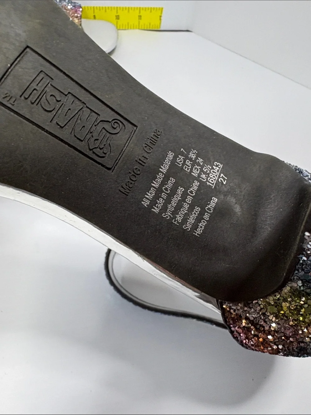 4.5” Brash rainbow Glitter Multicolor Ankle-Strap‎ Stilettos. Box 25